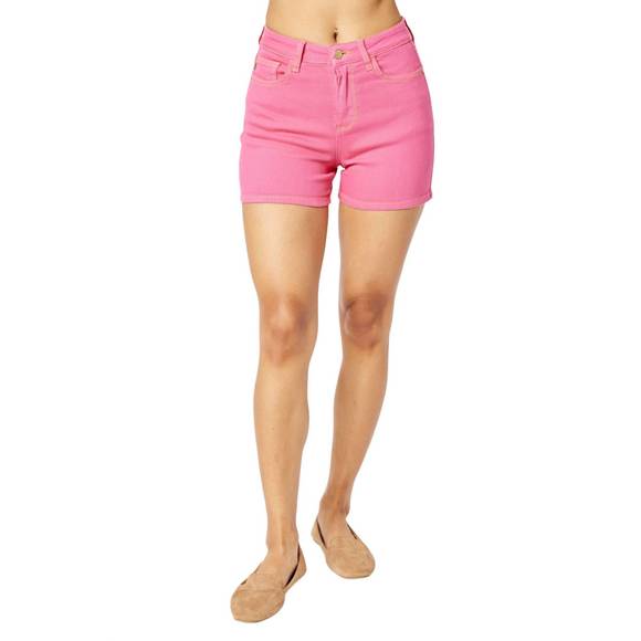 NEW JUDY BLUE high rise embroidery denim short in dyed pink - Picture 1 of 4